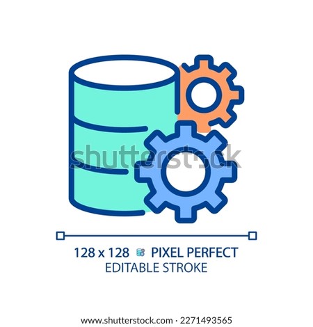 Data settings pixel perfect RGB color icon. Database configurations. Storage adjustment. Digital record of files. Isolated vector illustration. Simple filled line drawing. Editable stroke