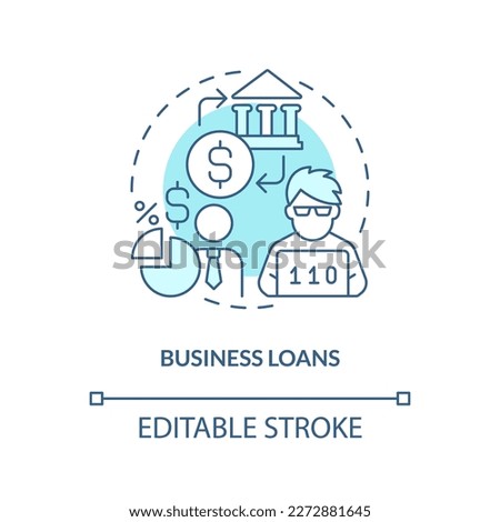 Business loans turquoise concept icon. Banking. Tech startup financing option abstract idea thin line illustration. Isolated outline drawing. Editable stroke. Arial, Myriad Pro-Bold fonts used