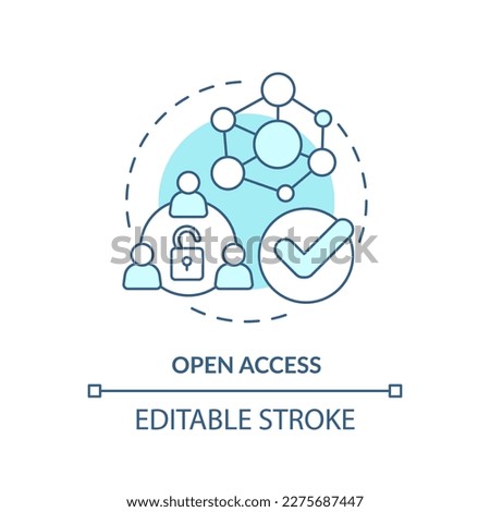 Open access turquoise concept icon. Free membership in program. DAO characteristic abstract idea thin line illustration. Isolated outline drawing. Editable stroke. Arial, Myriad Pro-Bold fonts used