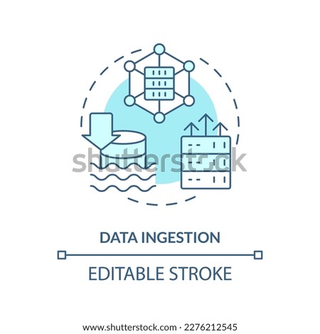 Data ingestion turquoise concept icon. Information transportation. Data lake abstract idea thin line illustration. Isolated outline drawing. Editable stroke. Arial, Myriad Pro-Bold fonts used
