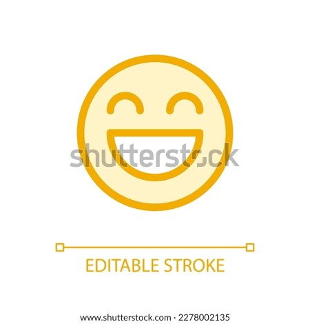 Laughing emoji pixel perfect glassmorphism ui icon. Positive mood. Color filled line element with transparency. Vector pictogram in glass morphism style. Editable stroke. Arial font used