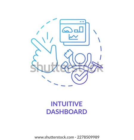 Intuitive dashboard blue gradient concept icon. Simple to use. Easy to learn interface. CMS usability abstract idea thin line illustration. Isolated outline drawing. Myriad Pro-Bold font used
