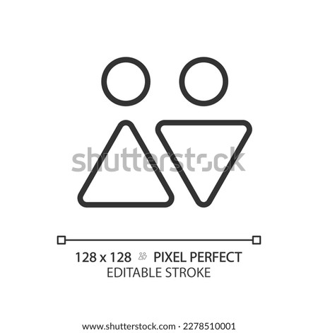 WC sign pixel perfect linear icon. Door mark for public toilet room. Male and female symbols. Restroom entrance. Thin line illustration. Contour symbol. Vector outline drawing. Editable stroke