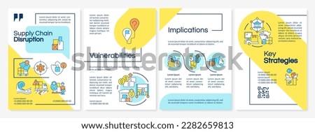 Supply chain disruption blue and yellow brochure template. Leaflet design with linear icons. Editable 4 vector layouts for presentation, annual reports. Questrial, Lato-Regular fonts used