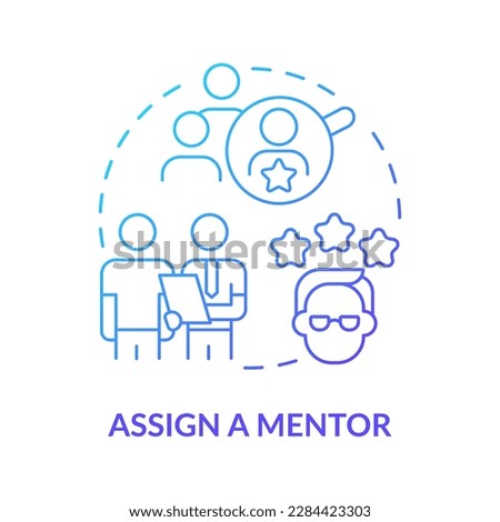 Assign mentor blue gradient concept icon. Employees education. Product feature and application training abstract idea thin line illustration. Isolated outline drawing. Myriad Pro-Bold fonts used