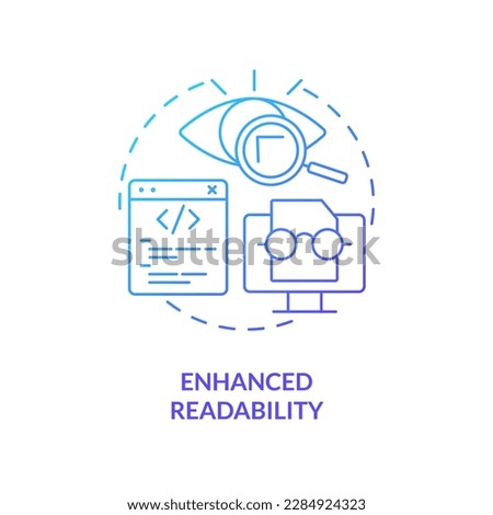 Enhanced code readability blue gradient concept icon. Functional programming benefit abstract idea thin line illustration. Formatting. Isolated outline drawing. Myriad Pro-Bold font used