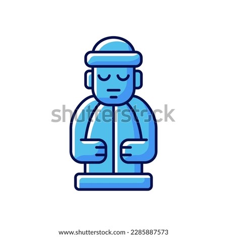 Jeju island statues RGB color icon. Dol hareubangs. National ethnic volcanic rock totem. Stone grandfather. Korean culture. Traditional symbols of Korea. Isolated vector illustration