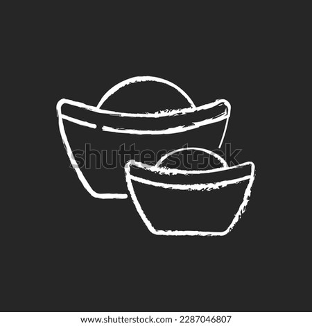 Chinese gold ingots chalk white icon on black background. Wealth and prosperity symbol. Small metal ingot. Chinese new year. Sycee, yuanbao. Veneration. Isolated vector chalkboard illustration