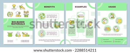 Bio based materials green brochure template. Biobased products. Leaflet design with linear icons. Editable 4 vector layouts for presentation, annual reports. Arial-Black, Myriad Pro-Regular fonts used