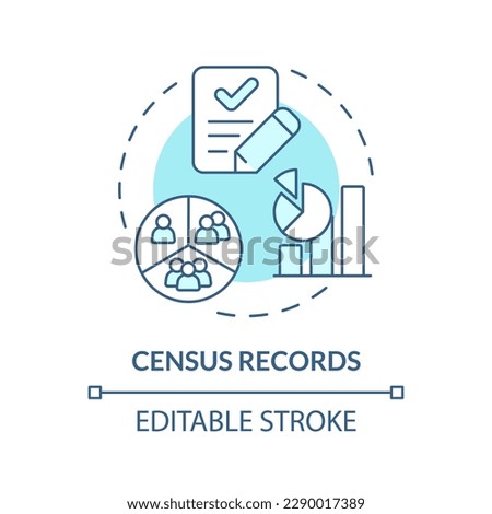 Census records blue concept icon. Demographics. Population data. Family research abstract idea thin line illustration. Isolated outline drawing. Editable stroke. Arial, Myriad Pro-Bold fonts used