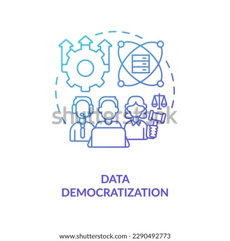 Democratization blue gradient concept icon. Business digitization process. Data science trend abstract idea thin line illustration. Isolated outline drawing. Myriad Pro-Bold font used