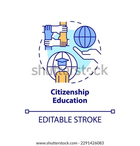 Citizenship education concept icon. GCED learning. Active role in world affairs abstract idea thin line illustration. Isolated outline drawing. Editable stroke. Arial, Myriad Pro-Bold fonts used