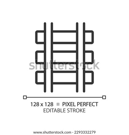 Rails pixel perfect linear icon. Railroad track. Railway infrastructure. Train route. Civil engineering. Thin line illustration. Contour symbol. Vector outline drawing. Editable stroke