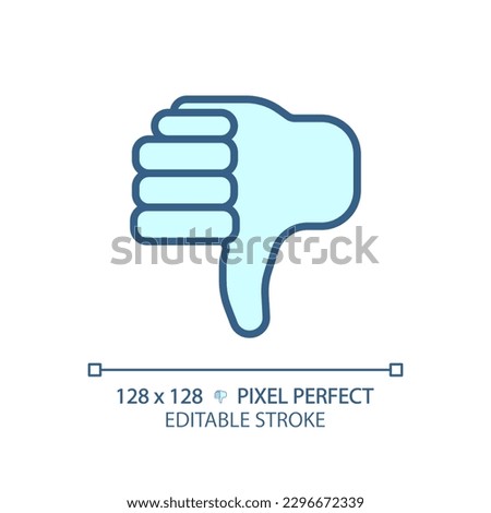 Thumbs down pixel perfect RGB color icon. Negative evaluation of product. Performing bad customer experience. Isolated vector illustration. Simple filled line drawing. Editable stroke