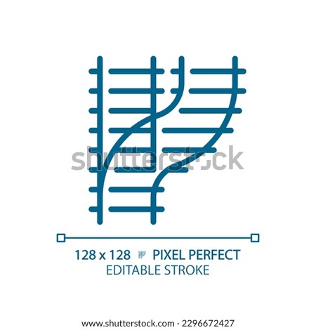 Railroad switch pixel perfect blue RGB color icon. Rail turnout. Railway junction. Train crossroad. Traffic control. Isolated vector illustration. Simple filled line drawing. Editable stroke