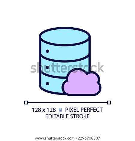 Cloud database pixel perfect RGB color icon. Computing technology of dataset processing. Online server facility. Isolated vector illustration. Simple filled line drawing. Editable stroke