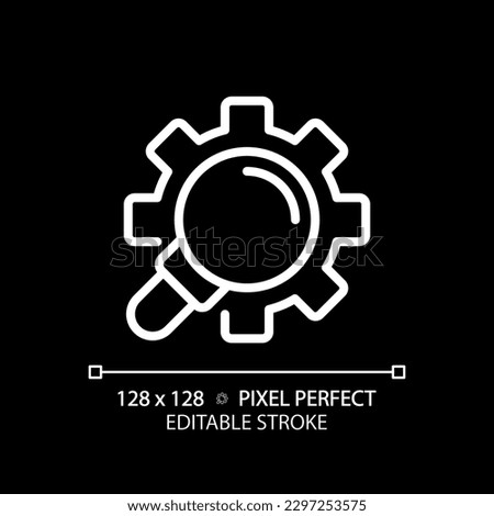 Extended search pixel perfect white linear icon for dark theme. Search engine inquiry customization. Filtered responses. Thin line illustration. Isolated symbol for night mode. Editable stroke