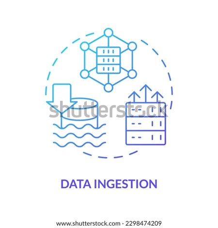 Data ingestion blue gradient concept icon. Information transportation. Data lake key concept abstract idea thin line illustration. Isolated outline drawing. Myriad Pro-Bold font used