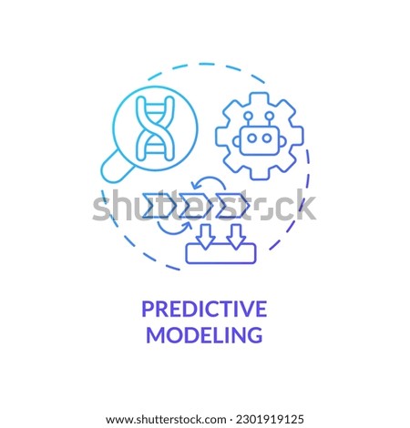 Predictive modeling blue gradient concept icon. Analyze large datasets of patient information. AI and ML in precision medicine abstract idea thin line illustration. Isolated outline drawing