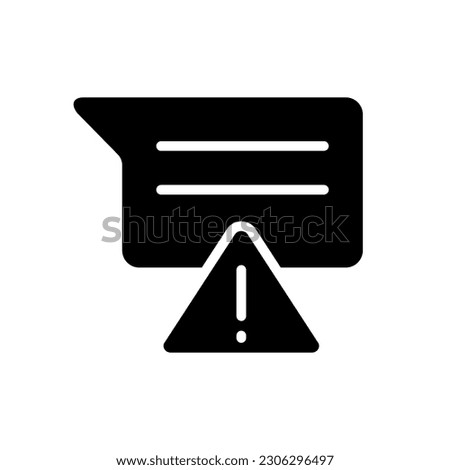 Message is not sent black glyph icon. Communication failure. Messenger error. Dialogue and interaction. Warning sign. Silhouette symbol on white space. Solid pictogram. Vector isolated illustration