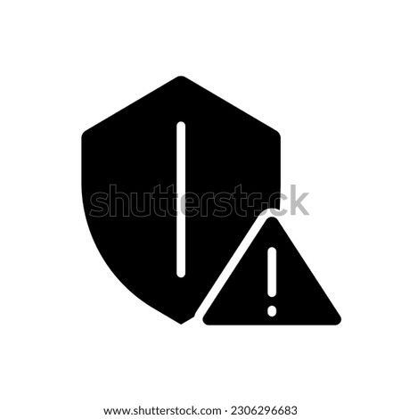 Safety warning black glyph icon. Cybersecurity breach. Risk of computer virus. Security issue. Data leakage risk. Silhouette symbol on white space. Solid pictogram. Vector isolated illustration