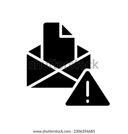 Email warning black glyph icon. Send and receive digital letter. Online interaction failure. Message is not sent. Silhouette symbol on white space. Solid pictogram. Vector isolated illustration