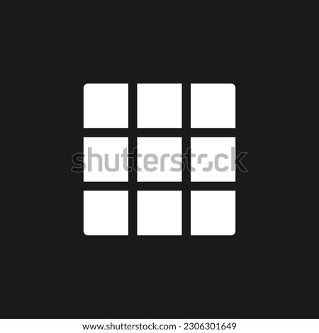 Rule of thirds grid dark mode glyph ui icon. Simple filled line element. User interface design. White silhouette symbol on black space. Solid pictogram for web, mobile. Vector isolated illustration