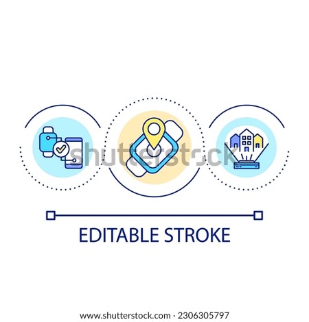Synchronization of mobile devices loop concept icon. Navigation and visualization vis gadgets abstract idea thin line illustration. Isolated outline drawing. Editable stroke. Arial font used