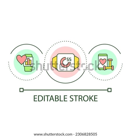 Health monitoring with mobile devices loop concept icon. Application for fitness. Heartbeat control abstract idea thin line illustration. Isolated outline drawing. Editable stroke. Arial font used