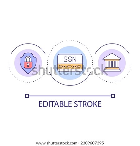 SSN number privacy loop concept icon. Sensitive data protection. Personal data security abstract idea thin line illustration. Isolated outline drawing. Editable stroke. Arial font used