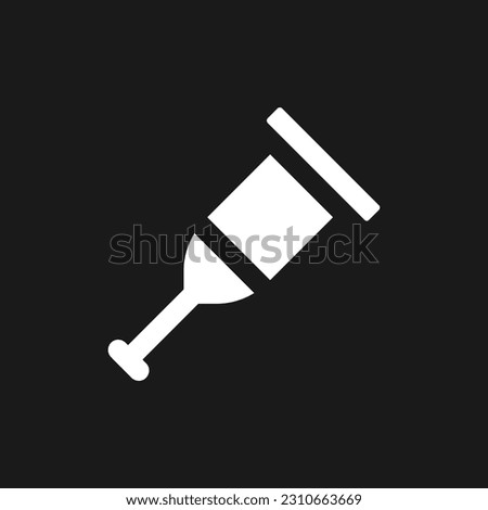 Crutch dark mode glyph ui icon. Orthopedic device. Injured leg support. User interface design. White silhouette symbol on black space. Solid pictogram for web, mobile. Vector isolated illustration