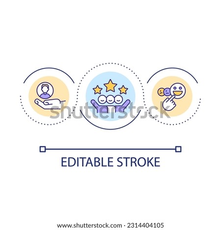 Satisfied client feedback loop concept icon. Positive customer experience. Star rating review. Assess abstract idea thin line illustration. Isolated outline drawing. Editable stroke. Arial font used