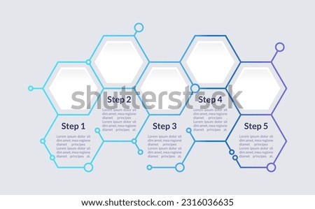 Blue hexagon infographic chart design template. Info for medicine. Abstract vector infochart with blank copy spaces. Instructional graphics with 5 step sequence. Visual data presentation