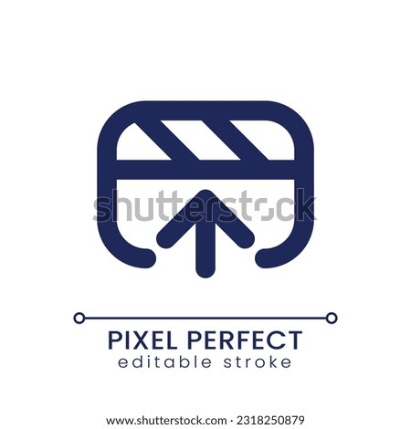 Export video file pixel perfect linear ui icon. Save footage to storage. Multimedia content. Software tool. GUI, UX design. Outline isolated user interface element for app and web. Editable stroke