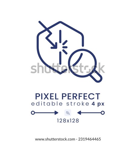 Penetration test linear desktop icon. Vulnerability detection. Ethical hacking. Pixel perfect 128x128, outline 4px. GUI, UX design. Isolated user interface element for website. Editable stroke