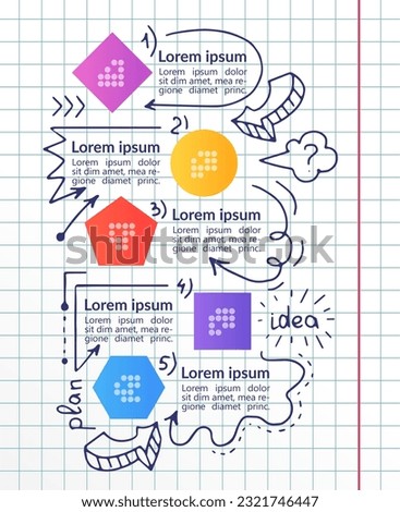 Step by step project infographic chart design template. Abstract infochart with copy space. Instructional graphics with 5 step sequence. Visual data presentation. Arial, Segoe UI Emoji fonts used