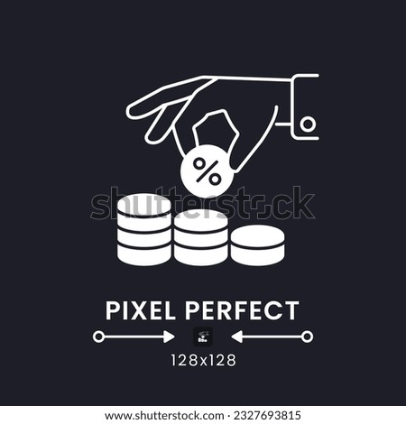Tax Withholding white solid desktop icon. Paycheck deductions. Income subtraction. Pixel perfect 128x128, outline 2px. Silhouette symbol for dark mode. Glyph pictogram. Vector isolated image