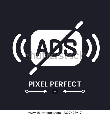 Ad free content white solid desktop icon. Streaming service without commercials. Remove advertising. Pixel perfect, outline 4px. Silhouette symbol for dark mode. Glyph pictogram. Vector isolated image
