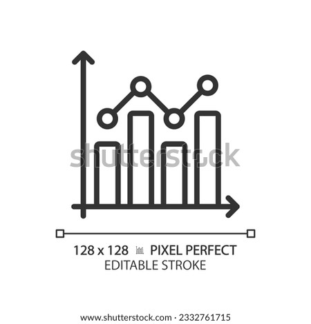 Combo chart linear icon. Sales performance. Economic report. Project progress. Survey analysis. Data analytics. Thin line illustration. Contour symbol. Vector outline drawing. Editable stroke