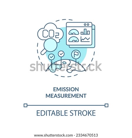 Editable emission measurement linear concept, isolated vector, blue thin line icon representing carbon border adjustment.