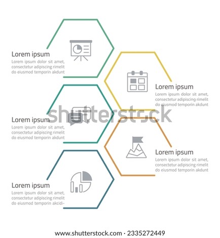 Solutions for business infographic chart design template. Editable infochart with icons. Instructional graphics with 5 step sequence. Visual data presentation. Arial Regular font used