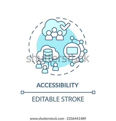 Editable accessibility concept blue thin line icon, isolated vector representing data democratization.