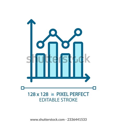 Combo chart light blue icon. Sales performance. Economic report. Project progress. Survey analysis. RGB color sign. Simple design. Web symbol. Contour line. Flat illustration. Isolated object