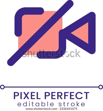 Turn off camera pixel perfect RGB color ui icon. Calling. Videotelephony. Simple filled line element. GUI, UX design for mobile app. Vector isolated pictogram. Editable stroke. Poppins font used