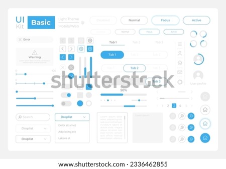 Basic system settings UI elements kit. Editable isolated vector components. Navigation. Web design widget pack for mobile app software with light theme. Montserrat Light, Medium, Bold fonts used