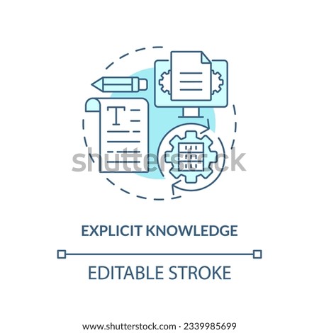 2D editable explicit knowledge thin line blue icon concept, isolated vector, monochromatic illustration representing knowledge management.