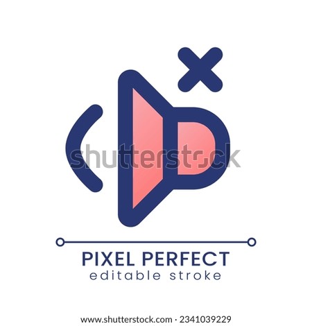 Volume off pixel perfect gradient fill ui icon. Mute audio in video. Remove sound. Silent speaker. Modern colorful line symbol. GUI, UX design for app, web. Vector isolated editable RGB element