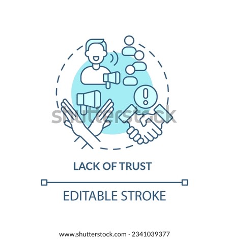 Lack of trust soft blue concept icon. Customer confidence. Company reputation. Closing deal. Sales objection. Round shape line illustration. Abstract idea. Graphic design. Easy to use