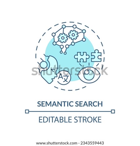 Editable semantic search icon concept, isolated vector, AI for SEO blue thin line illustration.