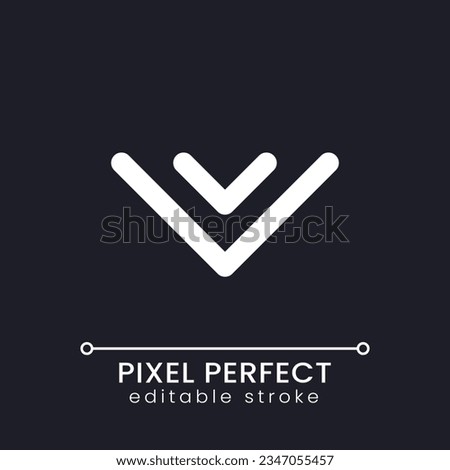 Scroll to bottom pixel perfect white linear ui icon for dark theme. Latest message. Vector line pictogram. Isolated user interface symbol for night mode. Editable stroke. Poppins font used